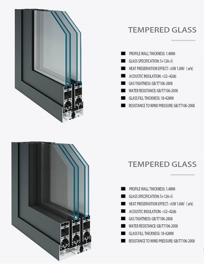 Modern Double Glazed Sliding Windows Anodized Surface Treatment